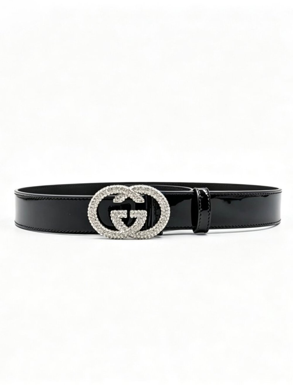 Gucci Women’s Interlocking G Vernice Patent Leather Crystal W30mm Belt Black 80c
